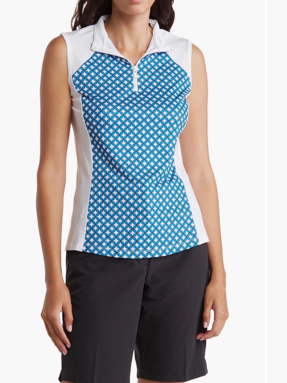 Callaway Blue & White Sleeveless Half-Zip Golf Tank